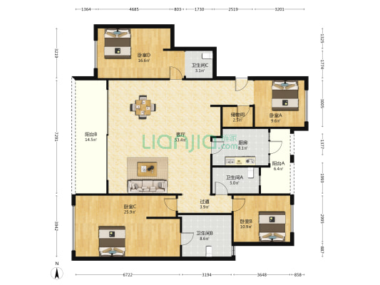 碧影溪 4室1厅3卫 195平方