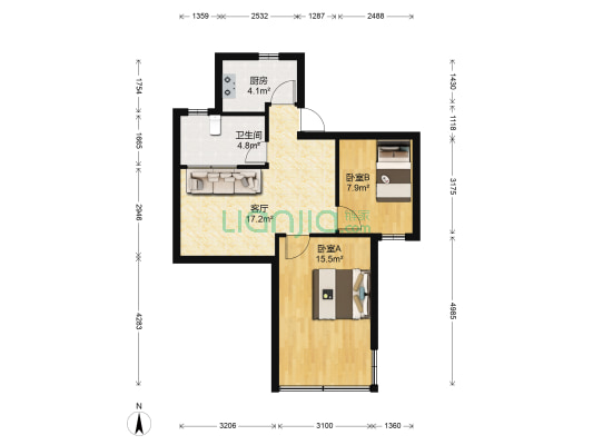 双井街55号 2室1厅1卫 60平方