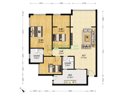协信柠檬郡 3室1厅2卫 118平方