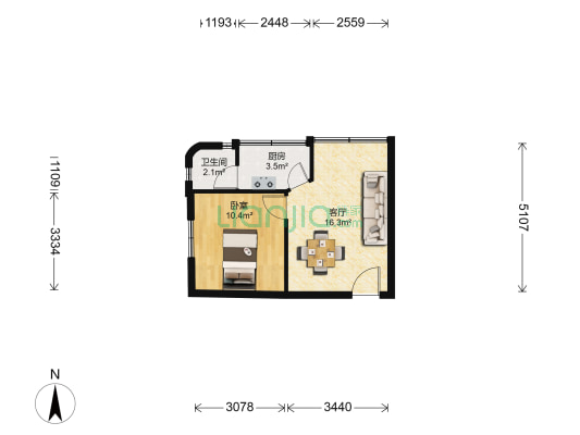 富昌花园 1室1厅1卫 40平方