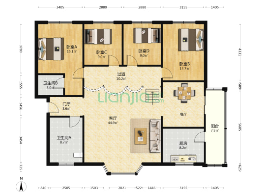 馨安苑 4室1厅2卫 148平方