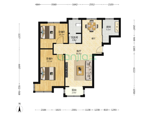 奉献北里 2室1厅1卫 97平方