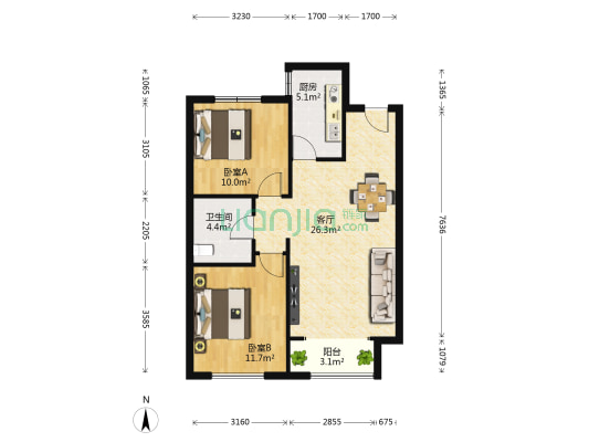 孔雀丹枫园南区 2室1厅1卫 85平方