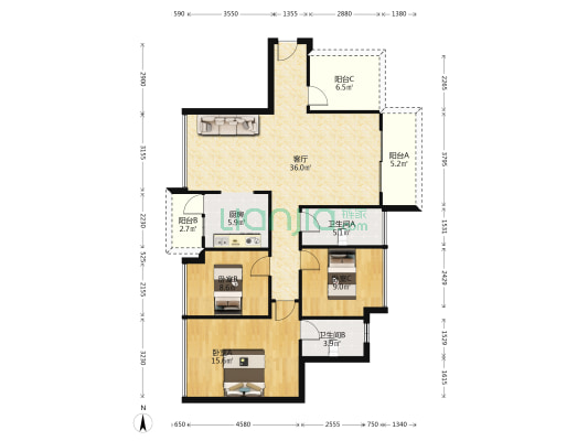 金丰华府 3室1厅2卫 111平方
