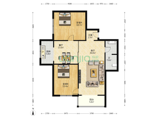 兰州市西北新村高层住宅楼 2室2厅1卫 124平方