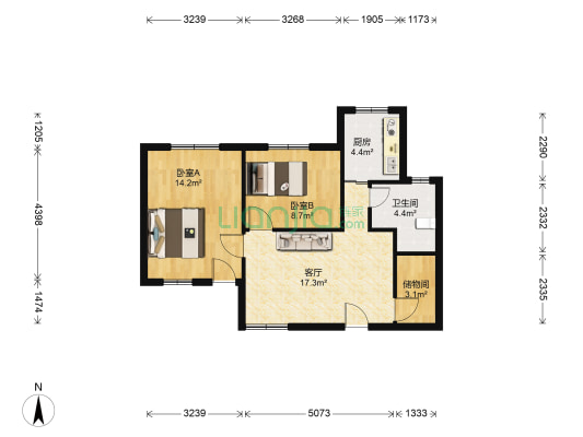 鹤池苑住宅小区南区 2室1厅1卫 68平方