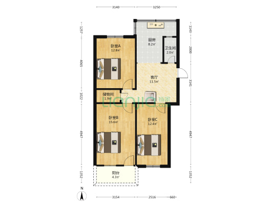 中国银行宿舍(三坊七巷) 3室1厅1卫 77平方