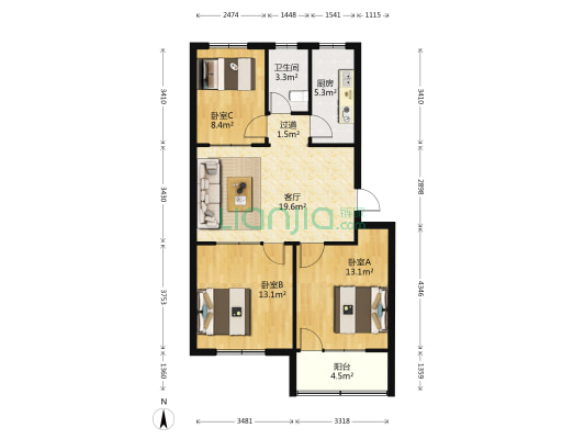 海化小区 3室1厅1卫 87平方