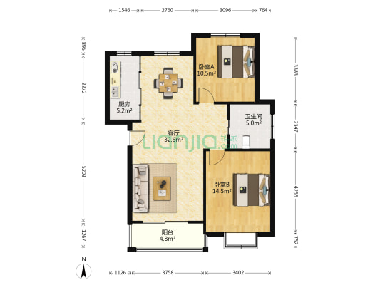 君悦花园 2室1厅1卫 88平方