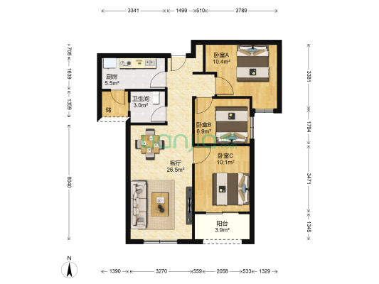 琉森水岸一期 3室1厅1卫 88平方