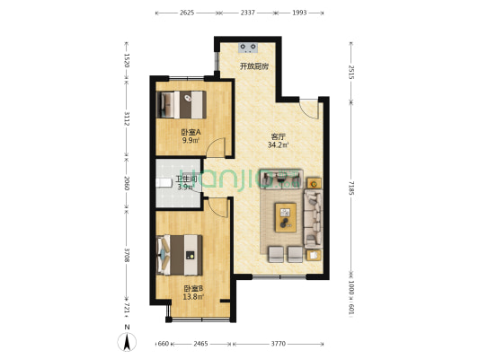万锦红树湾F区 2室1厅1卫 83平方