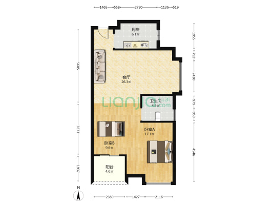 柳青大厦 2室1厅1卫 87平方
