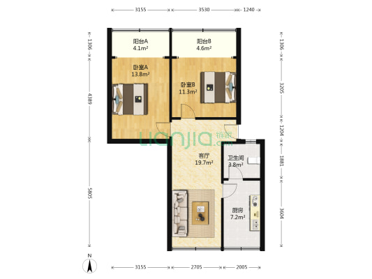 永陵路27号附2号 2室1厅1卫 61平方