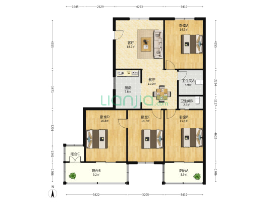 东湖路80号 4室2厅2卫 154平方