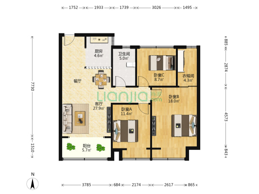 中央广场 3室1厅1卫 106平方