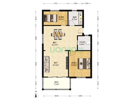 恒星公寓 2室2厅1卫 89平方