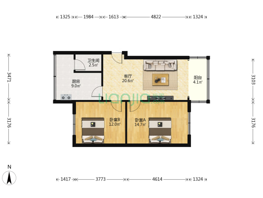 都景苑 2室1厅1卫 68平方