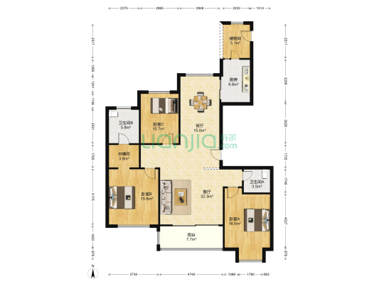 地产尚海郦景 3室2厅2卫 163平方
