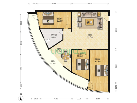 文龙大厦 3室2厅1卫 138平方