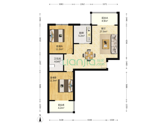 富润家园 2室1厅1卫 103平方