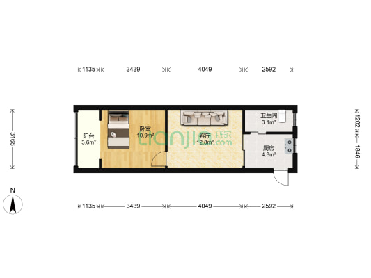 航道住宅小区 1室1厅1卫 44平方