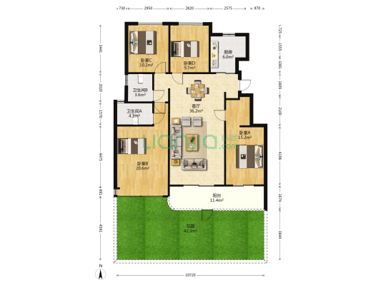 听澜越府 4室1厅2卫 126平方