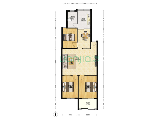 迎宾小区(邳州市) 3室2厅1卫 107平方