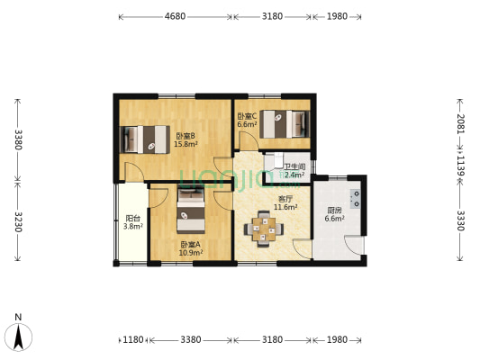 后文家巷11号 3室1厅1卫 65平方