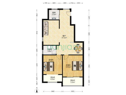 北苑馨居 2室1厅1卫 86平方