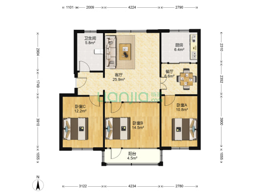 西冯村农民公寓 3室2厅1卫 100平方