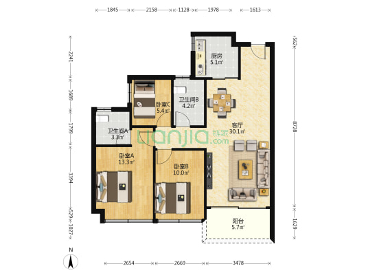 五矿招商·鹭山府 3室1厅2卫 97平方