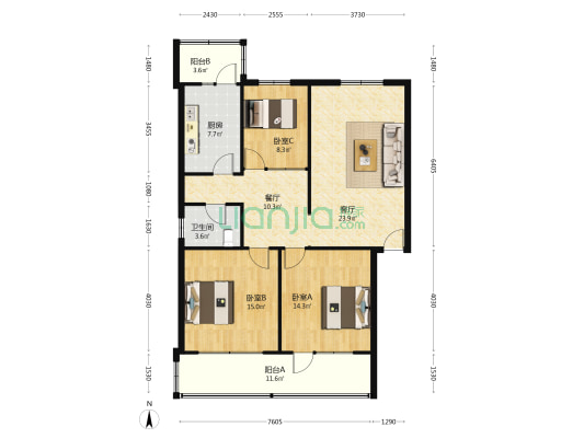 农机公寓小区 3室2厅1卫 117平方