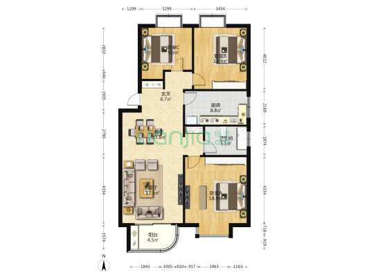 锦华名苑玫瑰园 3室2厅1卫 118平方