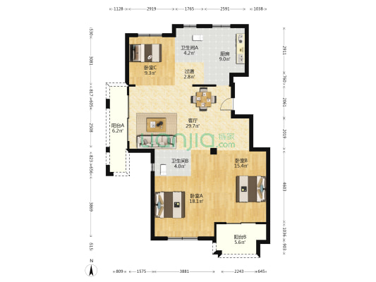 兆通西城一品 3室1厅2卫 128平方