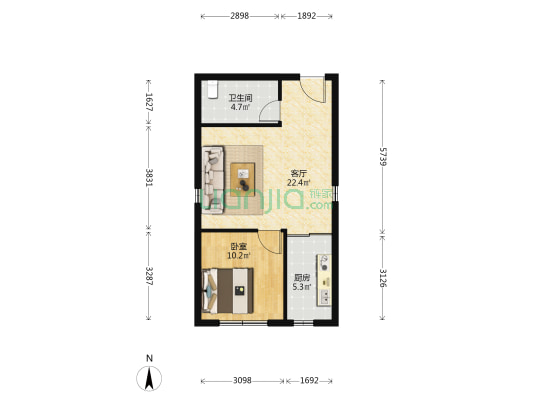 国奥新天居小区二期 1室1厅1卫 50平方
