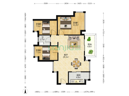 松湖之光 3室1厅1卫 79平方
