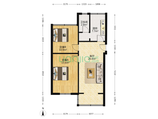 金顶山 2室1厅1卫 75平方