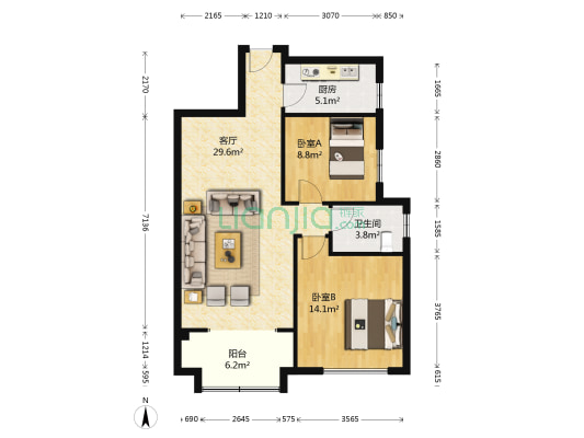 智慧谷 2室1厅1卫 91平方