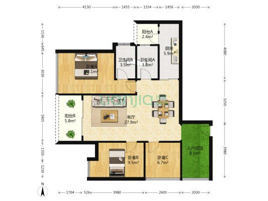 名流印象 3室1厅2卫 88平方