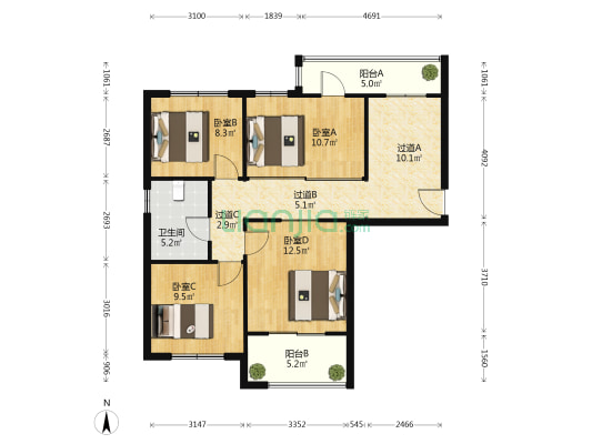 龙湖原山三期 4室0厅1卫 88平方