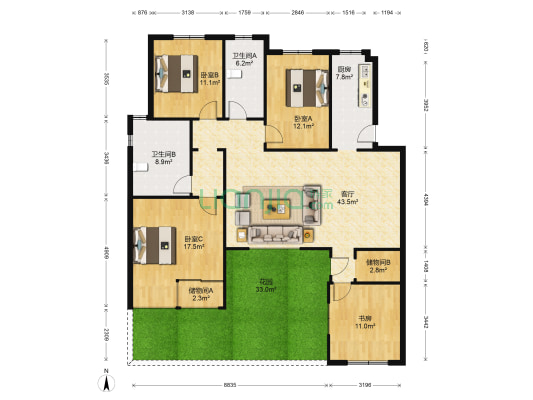 绿地世纪城一二期 4室1厅2卫 144平方