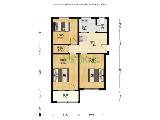浴美施路住宅区 3室1厅1卫 69平方