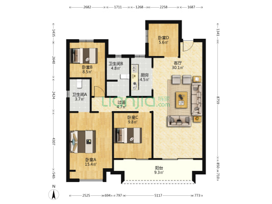 金茂未来府 4室1厅2卫 127平方