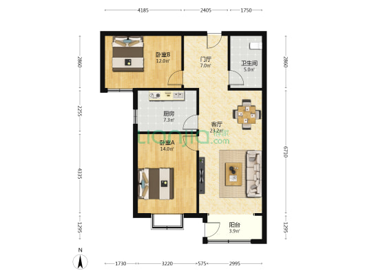 珑书嘉园  2室1厅1卫 96平方