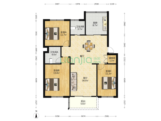 临城一村 3室1厅2卫 115平方