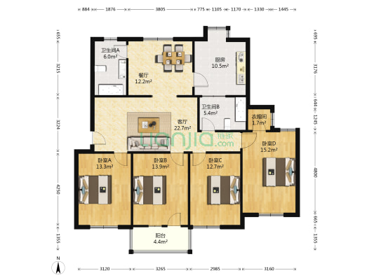 小洪山中区 4室2厅2卫 141平方