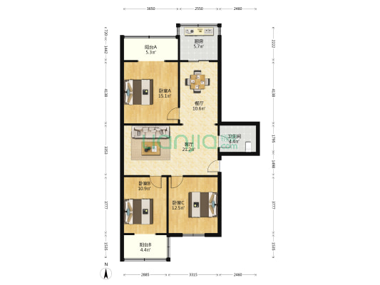 交通局家属院(碑林区) 3室2厅1卫 102平方
