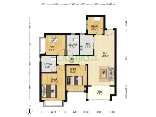 恒大成一期 3室1厅2卫 104平方