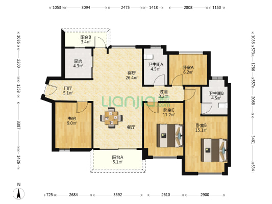 星河荣域 4室1厅2卫 114平方