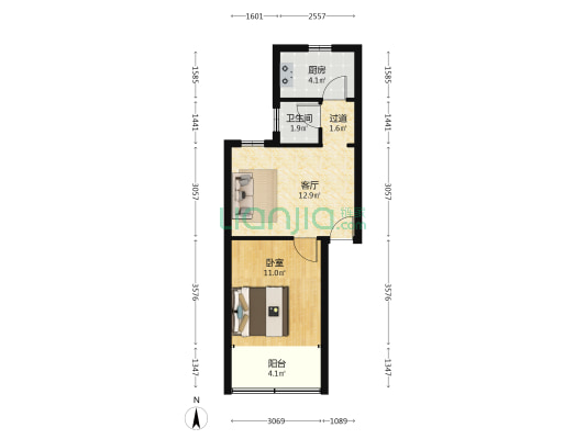 枫树塘小区 1室1厅1卫 44平方